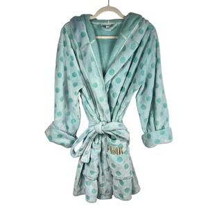 PINK - Victoria's Secret Plush Polka Dot Hooded Robe M/L Bathrobe Belted Lounge